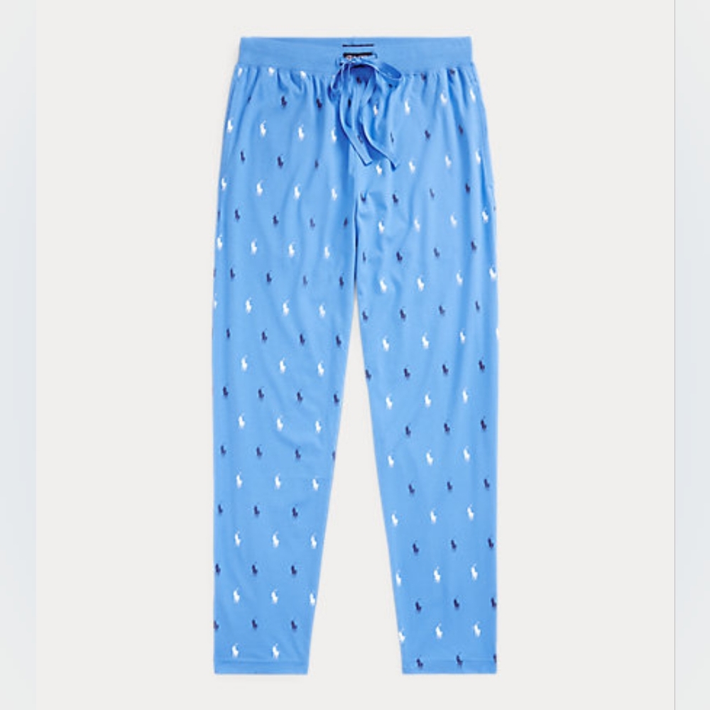 Polo Ralph Lauren All Over Pony Pajama Sleep Pants - Light Blue & White